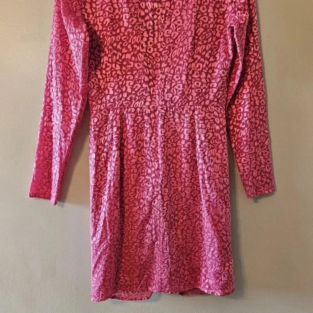 Forest lily Printed Ruched Animal Print Long Sleeve Feminine Mini Dress Pink 6. - Picture 15 of 16